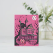 Carte Postale Maison d'Halloween rose (Debout devant)