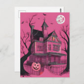 Carte Postale Maison d'Halloween rose (Devant / Derrière)