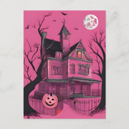 Carte Postale Maison d'Halloween rose (Devant)