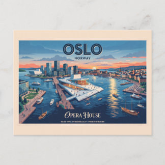 Carte Postale Maison d'opéra d'Oslo Affiche de voyage vintage -