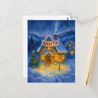 Carte Postale Maison du Père Noël à l'aquarelle vintage Noël