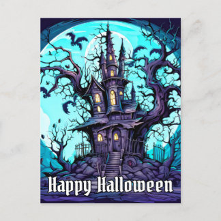 Carte Postale Maison éffrayante hantée - Happy Halloween