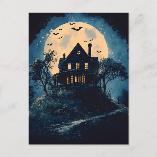 Carte Postale Maison éffrayante sur une colline, concept Hallowe (Devant)