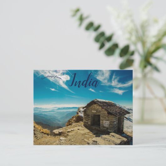 Carte Postale Maison en bois marron à Chandrashila Tungnath en I (Debout devant)