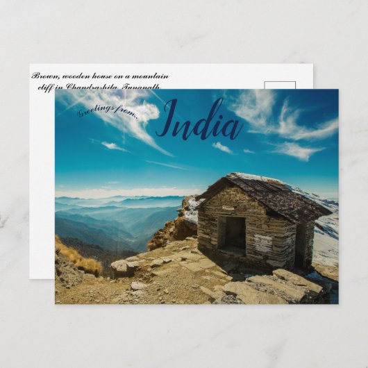 Carte Postale Maison en bois marron à Chandrashila Tungnath en I (Devant / Derrière)