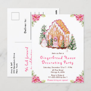 Carte Postale Maison en pain d'épice rose pour fête de décoratio