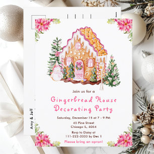 Carte Postale Maison en pain d'épices rose pour fête de décorati