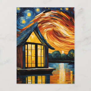 Carte Postale Maison flottante sur le fleuve Van Gogh AI
