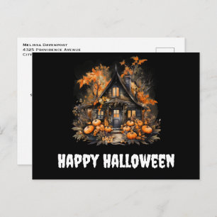 Carte Postale Maison hantée avec Halloween Citrouille