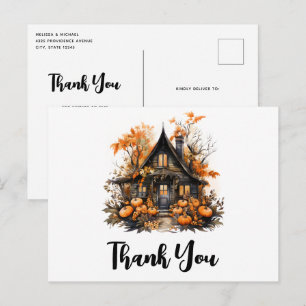 Carte Postale Maison hantée avec Merci d'Halloween Citrouille