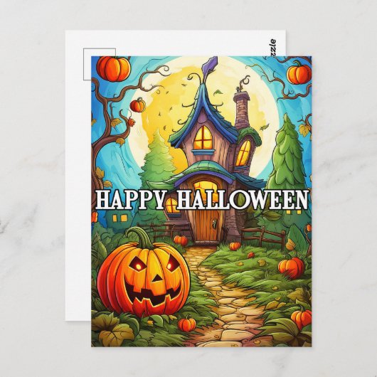 Carte Postale Maison hantée | Bonne Halloween (Devant / Derrière)