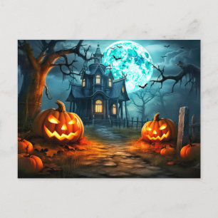Carte Postale Maison hantée de Pleine lune éffrayante