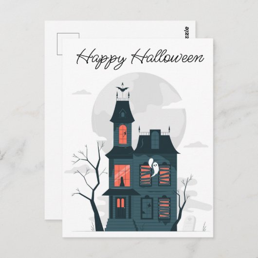 Carte Postale Maison hantée d'Halloween (Devant / Derrière)