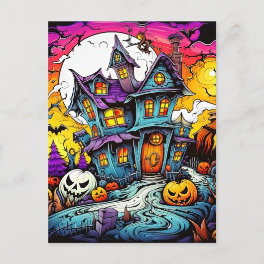 Carte Postale Maison Hantée d'Halloween créative mignonne (Devant)