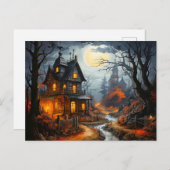 Carte Postale Maison hantée d'Halloween éffrayant (Devant / Derrière)
