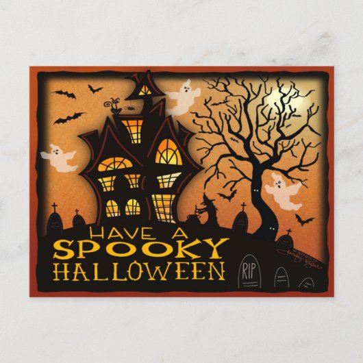 Carte Postale Maison hantée effrayante Chauves-souris Fantômes H (Devant)