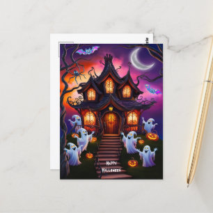 Carte Postale Maison Hantée éffrayante Halloween Scène de nuit