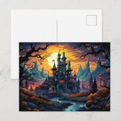 Carte Postale Maison hantée effrayante | Joyeux Halloween (Devant / Derrière)