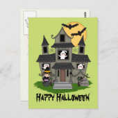 Carte Postale Maison hantée et petite sorcière (Devant / Derrière)