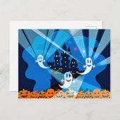 Carte Postale Maison hantée, fantôme et Citrouilles (Devant / Derrière)