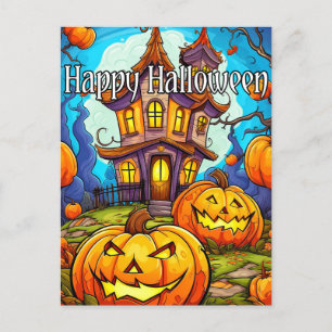 Carte Postale Maison Hantée Festive   Bonne Halloween