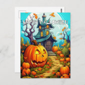 Carte Postale Maison Hantée Festive En Automne (Devant / Derrière)