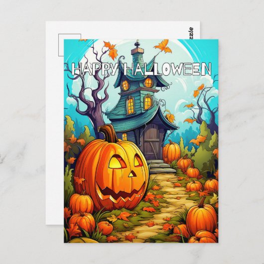 Carte Postale Maison Hantée Festive En Automne (Devant / Derrière)