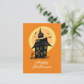 Carte Postale Maison hantée joyeux Halloween noir orange (Debout devant)