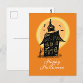 Carte Postale Maison hantée joyeux Halloween noir orange (Devant / Derrière)