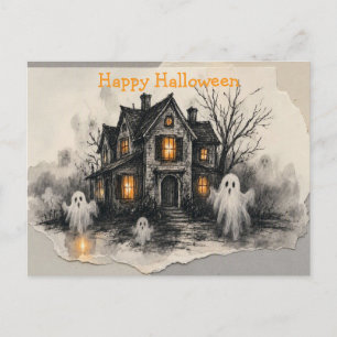 Carte Postale « Maison hantée Lumière fantomatique Art Halloween