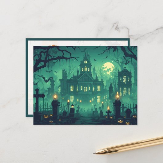 Carte Postale Maison hantée sous le clair de lune (Devant/Arrière en situation)