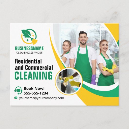 Carte Postale Maison Jaune Vert Nettoyage Maid Maid (Devant)