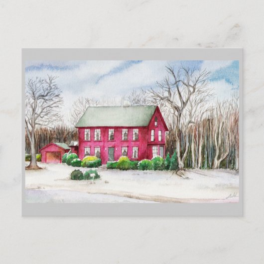 Carte Postale Maison rouge en hiver (Devant)
