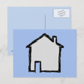 Carte Postale Maison Sketch. Noir et Bleu. (Devant / Derrière)