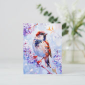 Carte Postale Maison Sparrow sur une branche d'art impressionnis (Debout devant)