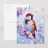 Carte Postale Maison Sparrow sur une branche d'art impressionnis (Devant / Derrière)