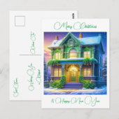 Carte Postale Maison verte de Noël neigeuse personnalisée (Devant / Derrière)