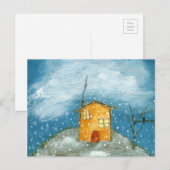 Carte Postale Maison Whimsical Snowstorm Tree Folk Art Peinture (Devant / Derrière)