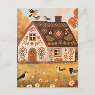 Carte Postale Maisonnette d'art populaire Oiseaux Automne