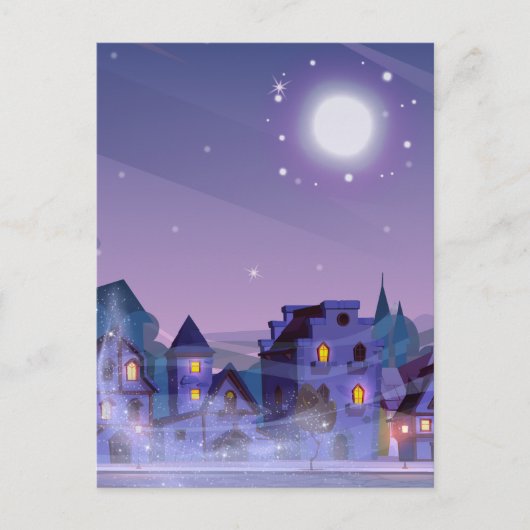Carte Postale Maisons au clair de lune étoilée (Devant)