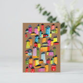 Carte Postale Maisons colorées mignonnes art aquarelle (Debout devant)