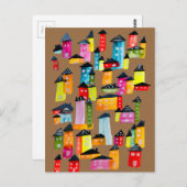 Carte Postale Maisons colorées mignonnes art aquarelle (Devant / Derrière)