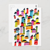 Carte Postale Maisons colorées mignonnes art aquarelle (Devant / Derrière)
