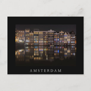 Carte Postale Maisons d'Amsterdam avec lumières colorées dans la