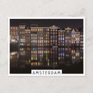 Carte Postale Maisons d'Amsterdam avec lumières colorées dans la