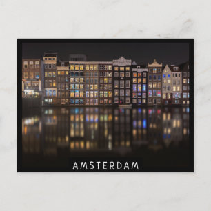 Carte Postale Maisons d'Amsterdam avec lumières colorées la nuit