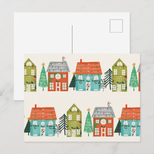 Carte Postale Maisons de Noël Blanc (Devant / Derrière)