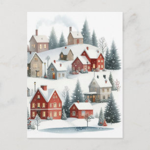 Carte Postale Maisons de Noël rétro vintage en Snow Postcard
