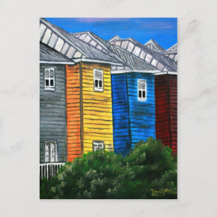 Carte Postale maisons de plage dessin illustration cadeaux