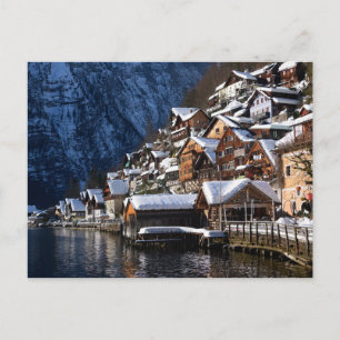 Carte Postale Maisons en bois au bord du lac à Hallstatt, Autric